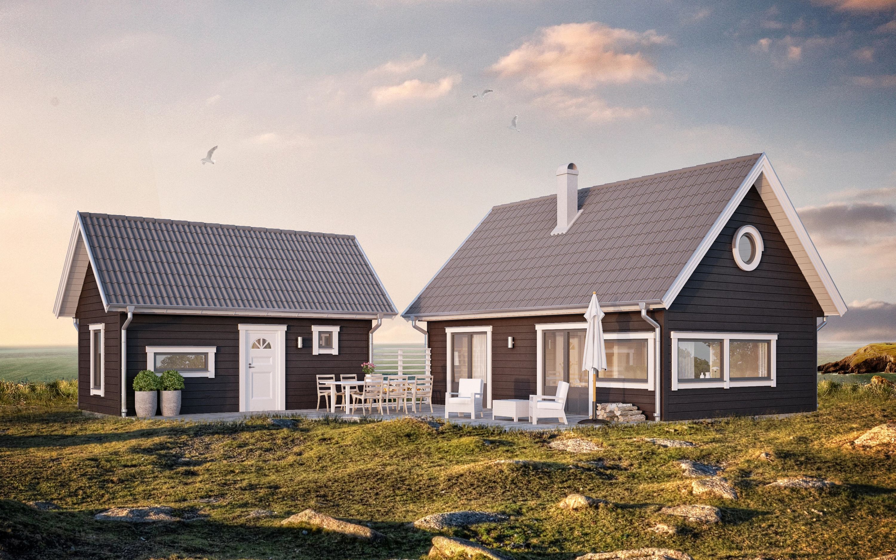 Husmodellen Kivik med gäststuga från Landsbrovillan