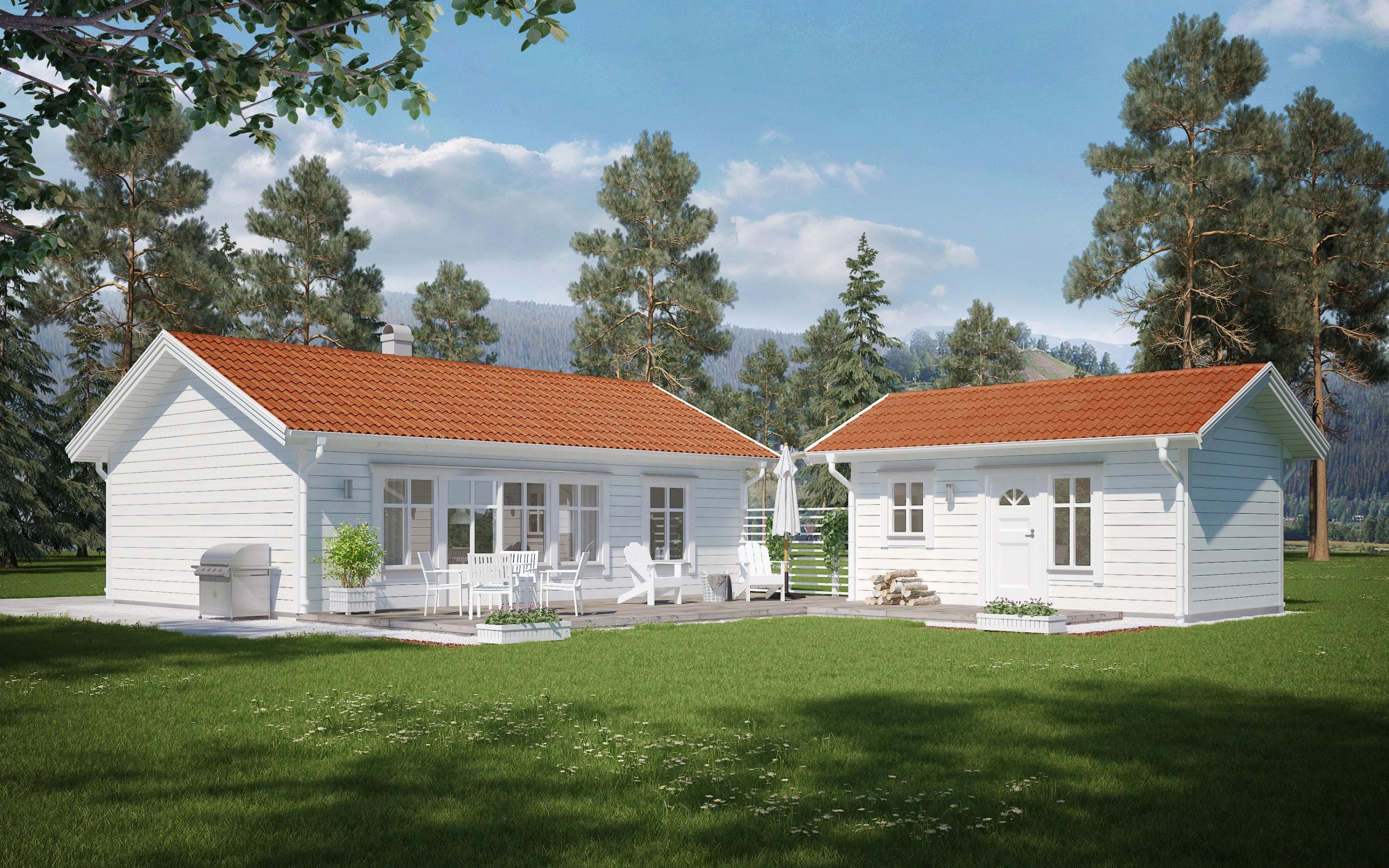 Husmodellen Lindö med gäststuga från Landsbrovillan